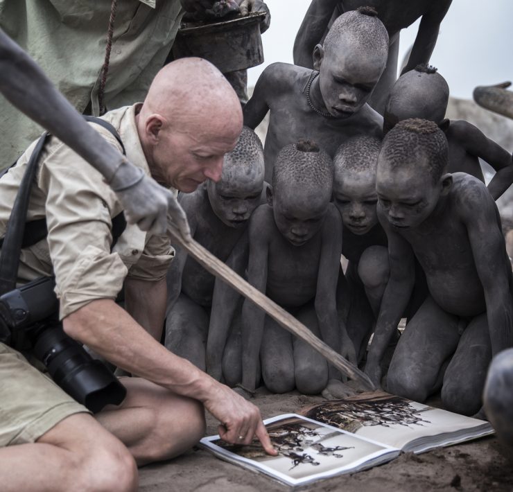 Jimmy Nelson with children, Mundary, South Sudan